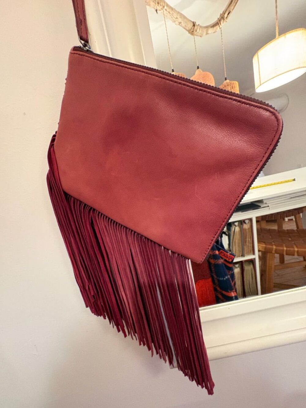 Red Leather Fringed Wristlet - Picture 6 of 10